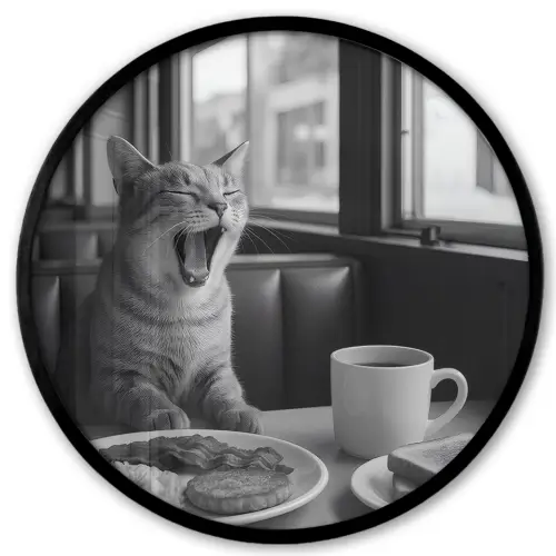 Kat - Koffie - Brood - Zwart Fotolijst rond zonder passe partout klein -3d