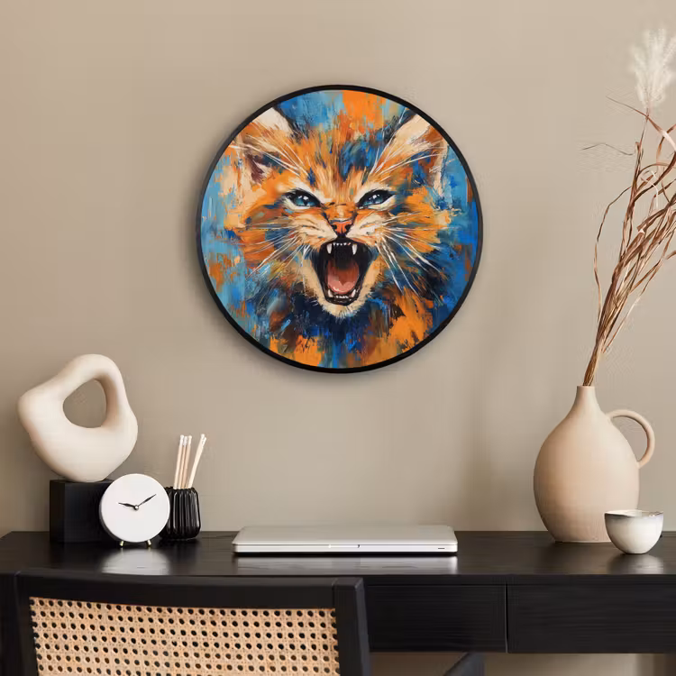 Kat - Kleurrijk - Oranje - Blauw Fotolijst rond zonder passe partout klein -sfeer1