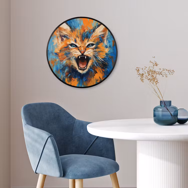 Kat - Kleurrijk - Oranje - Blauw Fotolijst rond zonder passe partout klein -sfeer2