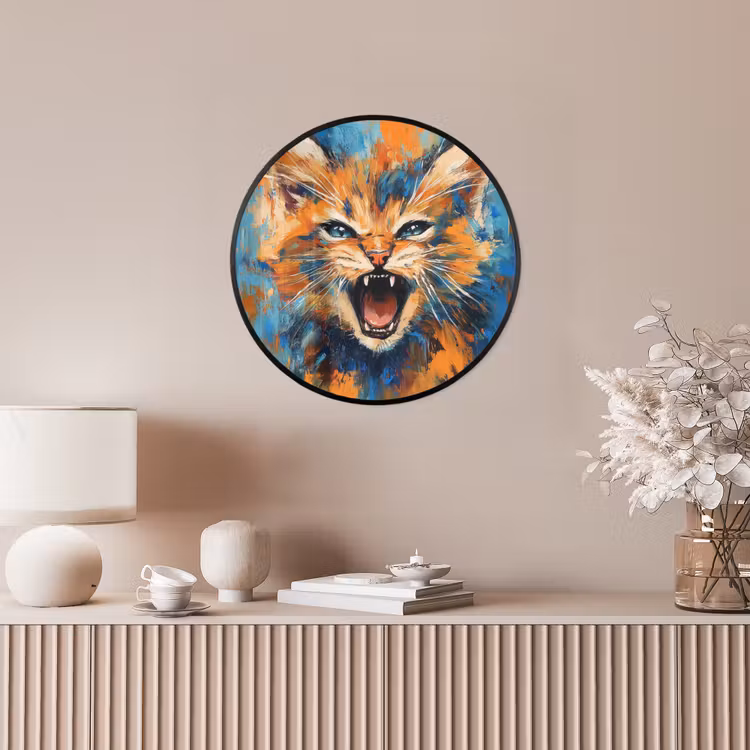 Kat - Kleurrijk - Oranje - Blauw Fotolijst rond zonder passe partout klein -sfeer3