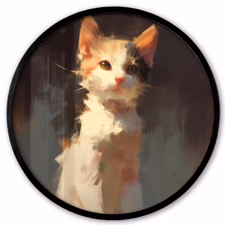 Kat - Geschilderd - Artistiek - Wit Fotolijst rond zonder passe partout klein -3d