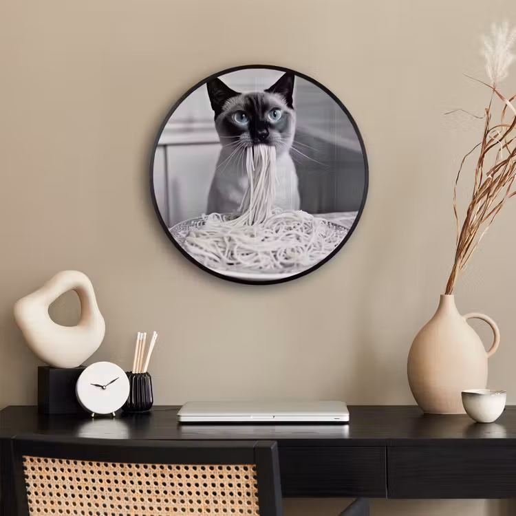 Kat - Siamees - Zwart Wit - Schattig - Dieren Fotolijst rond zonder passe partout klein -sfeer1