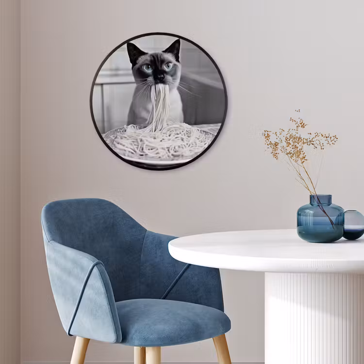 Kat - Siamees - Zwart Wit - Schattig - Dieren Fotolijst rond zonder passe partout klein -sfeer2