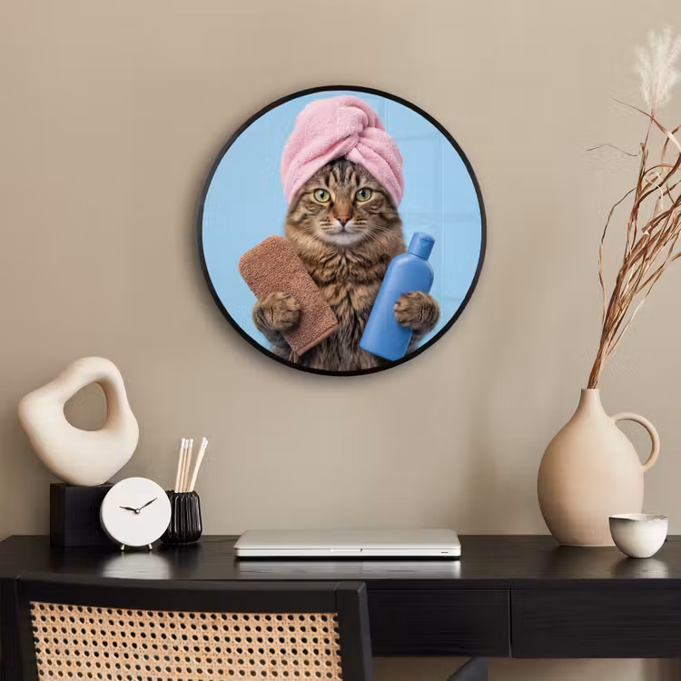 Kat - Handdoek - Washand - Zeep Fotolijst rond zonder passe partout klein -sfeer1