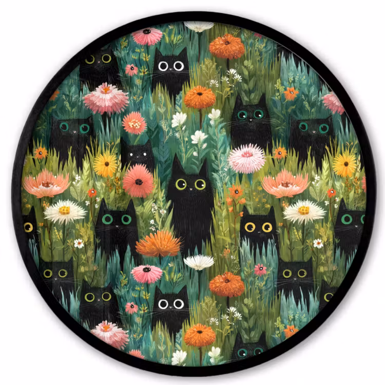 Katten - Bloemen - Kleurrijk Fotolijst rond zonder passe partout klein 856 -3d