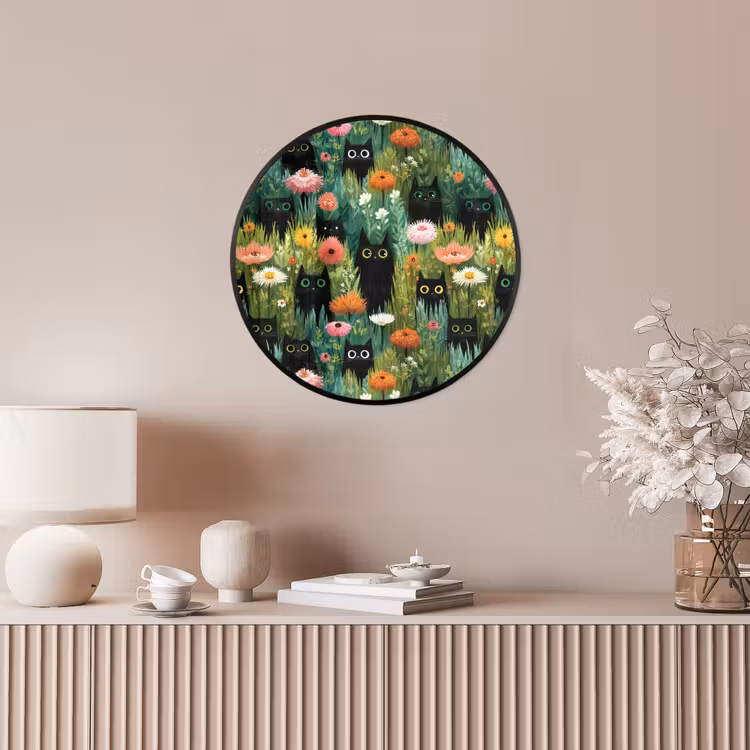 Katten - Bloemen - Kleurrijk Fotolijst rond zonder passe partout klein 856 -sfeer3