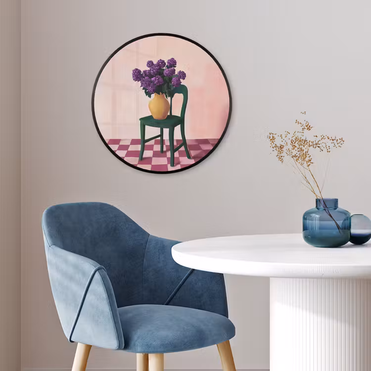 Stoel - Vaas - Bloemen - Geblokt Fotolijst rond zonder passe partout klein -sfeer2