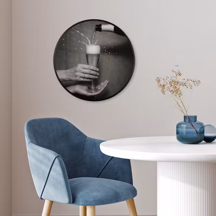 Champagnefles - Glas - Minimalistisch - Spetters Fotolijst rond zonder passe partout klein -sfeer2