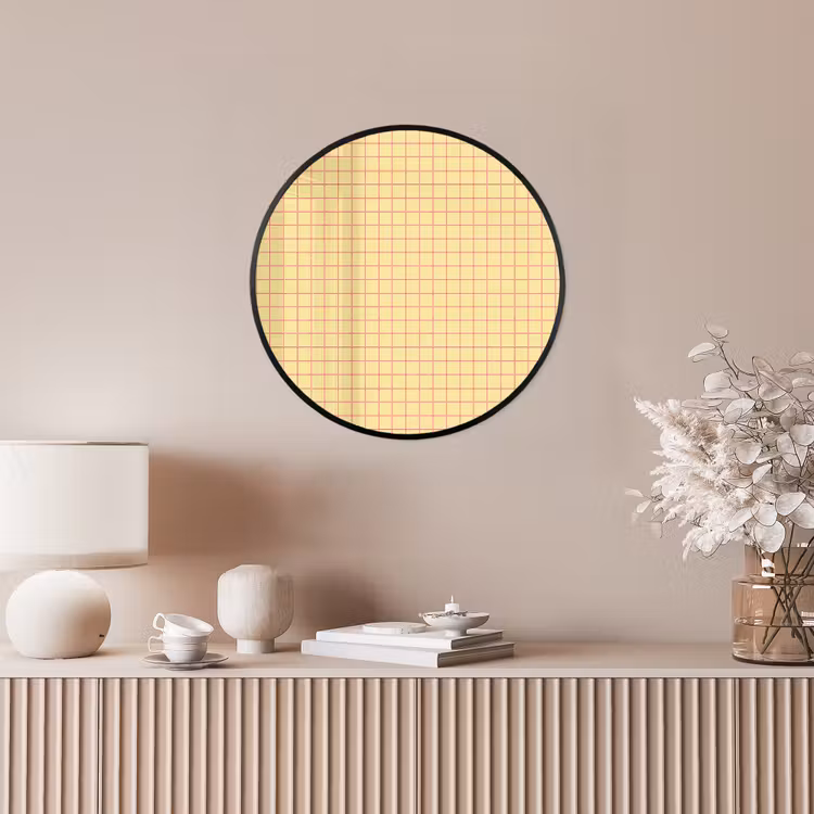Ruitjes - Grid - Minimalistisch - Geel - Roze Fotolijst rond zonder passe partout klein 856 -sfeer3