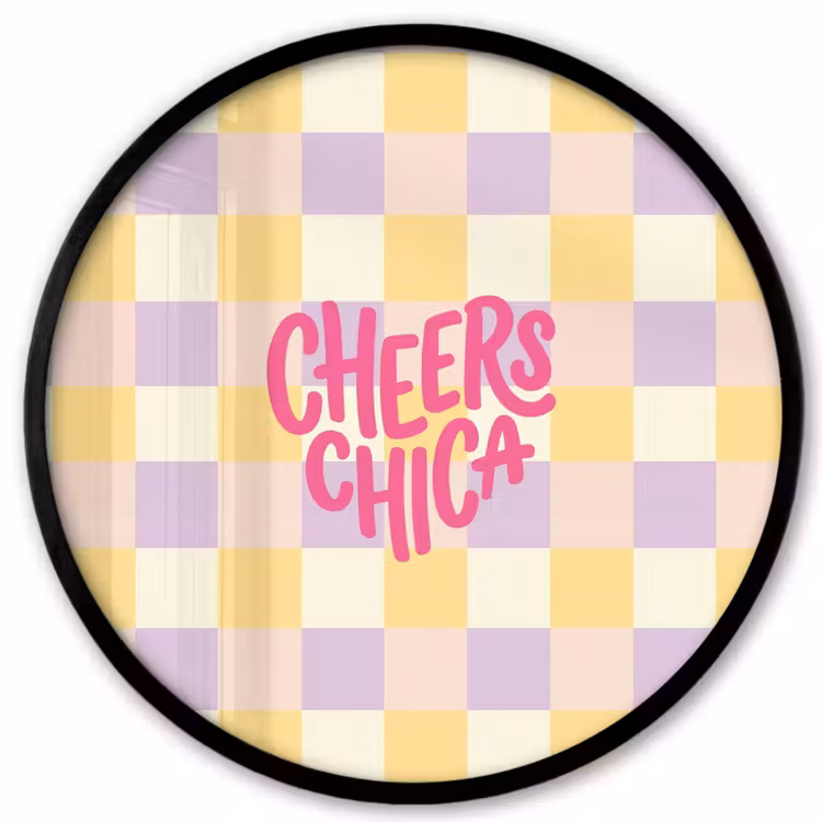 Cheers Chica - Ruitjes - Lila - Geel Fotolijst rond zonder passe partout klein -3d