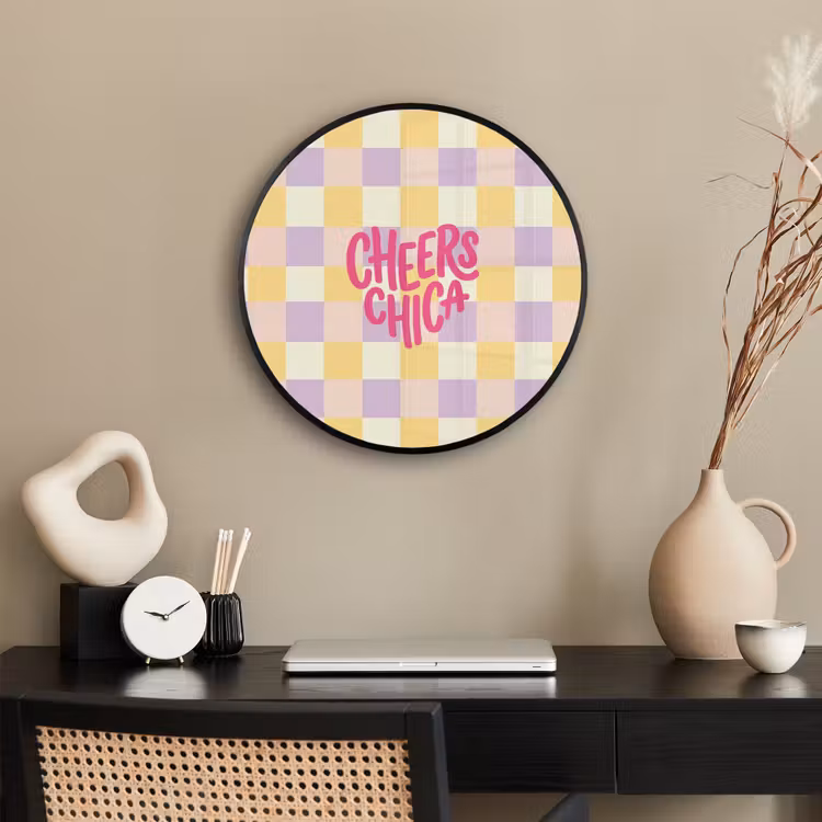 Cheers Chica - Ruitjes - Lila - Geel Fotolijst rond zonder passe partout klein -sfeer1
