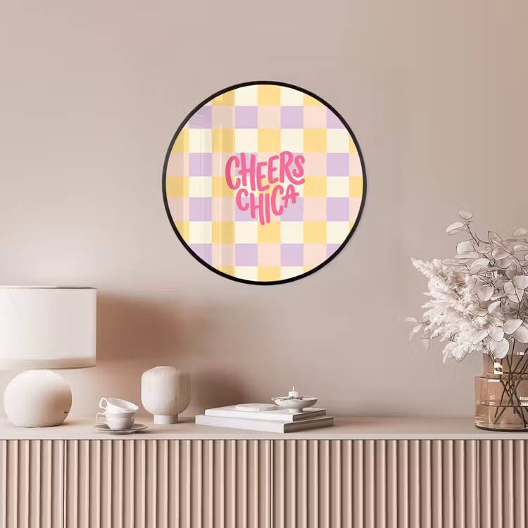 Cheers Chica - Ruitjes - Lila - Geel Fotolijst rond zonder passe partout klein -sfeer3