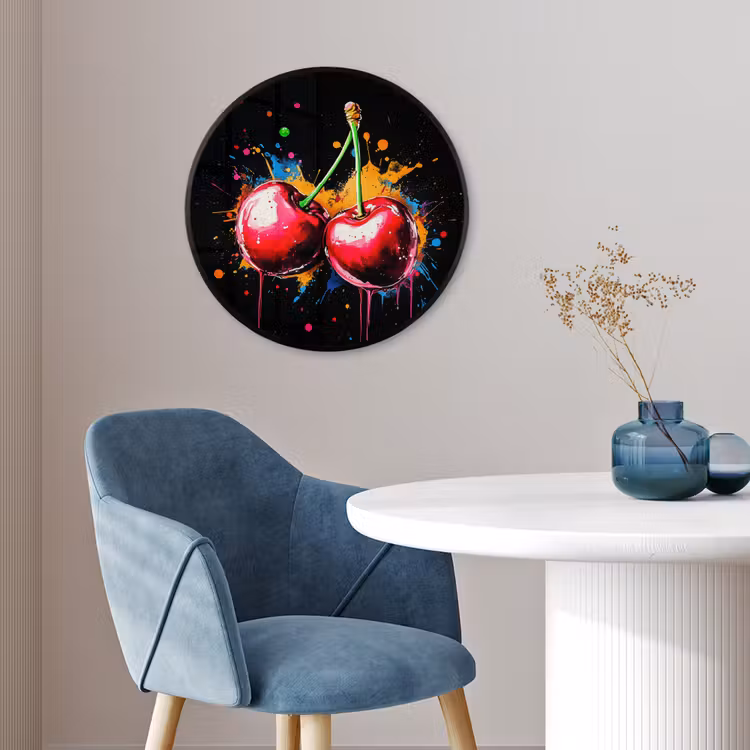 Kersen - Fruit - Graffiti - Verf - Abstract - Modern - Kleurrijk Fotolijst rond zonder passe partout klein -sfeer2