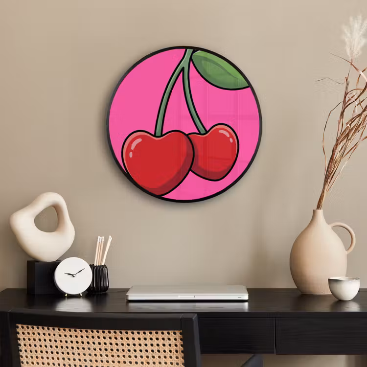 Kers - Roze - Fruit Fotolijst rond zonder passe partout klein -sfeer1