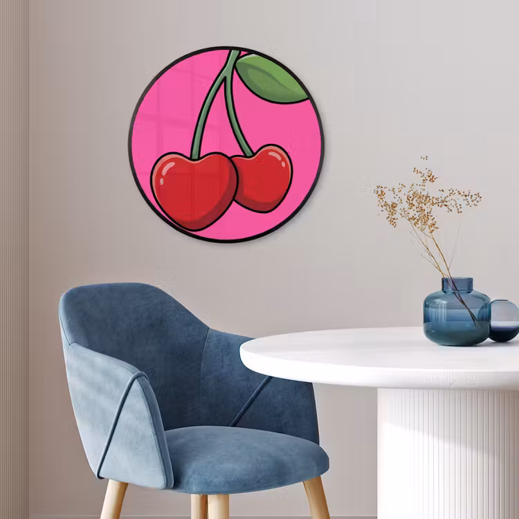Kers - Roze - Fruit Fotolijst rond zonder passe partout klein -sfeer2