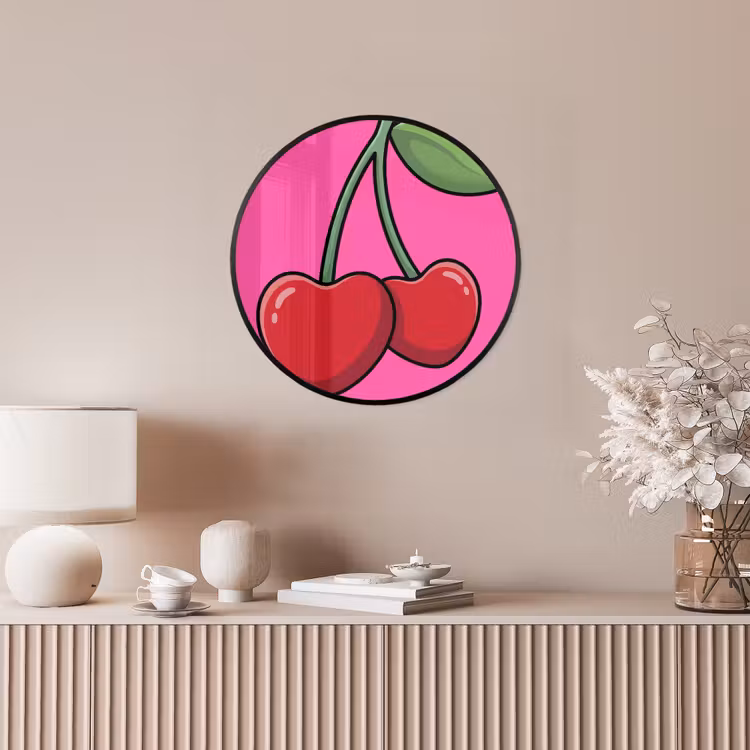 Kers - Roze - Fruit Fotolijst rond zonder passe partout klein -sfeer3