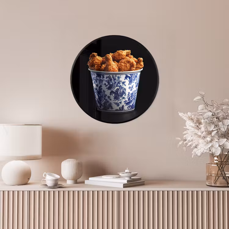 Kip - Bucket - Delfts blauw - Lekker Fotolijst rond zonder passe partout klein -sfeer3