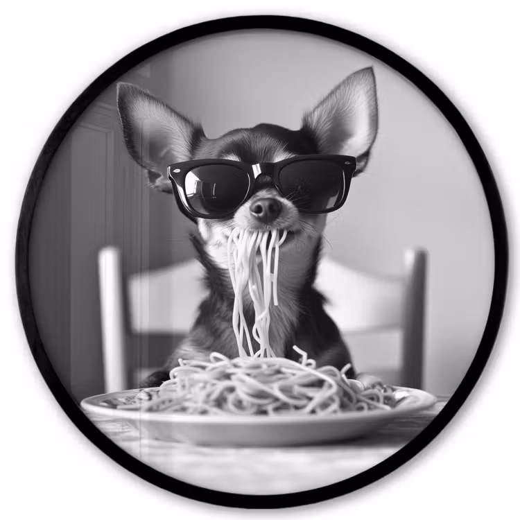 Chihuahua - Hond - Zonnebril - Humoristisch - Zwart - Wit - Spaghetti Fotolijst rond zonder passe partout klein -3d