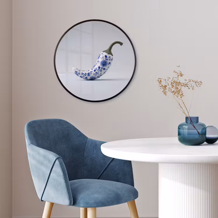 Chilipeper - Keramiek - Blauw Fotolijst rond zonder passe partout klein -sfeer2