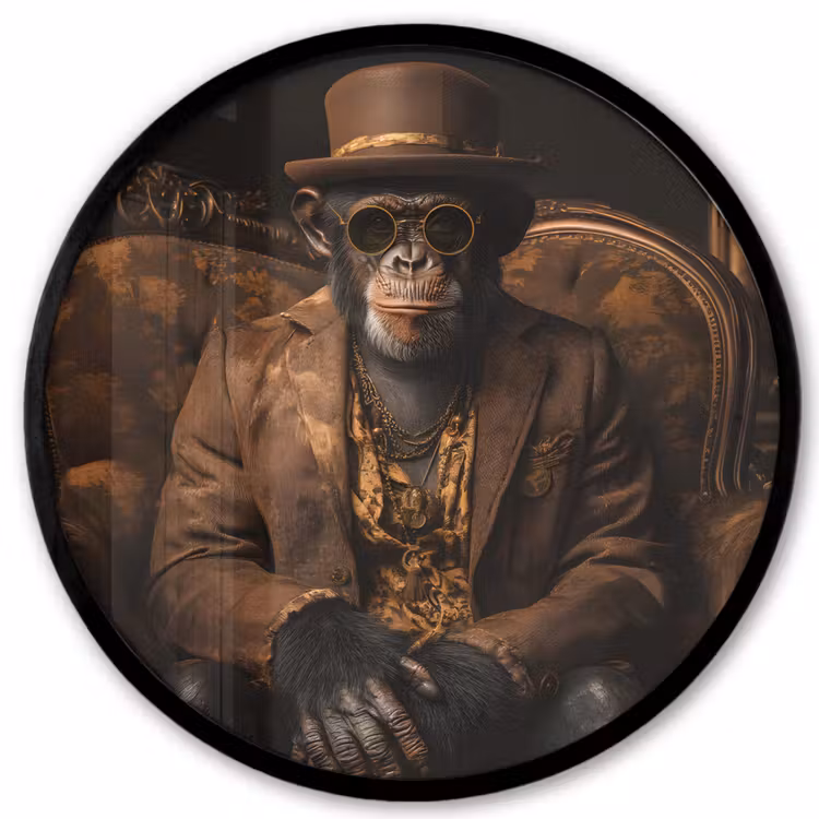 Chimpansee - Stoel - Pak - Bruin Fotolijst rond zonder passe partout klein -3d