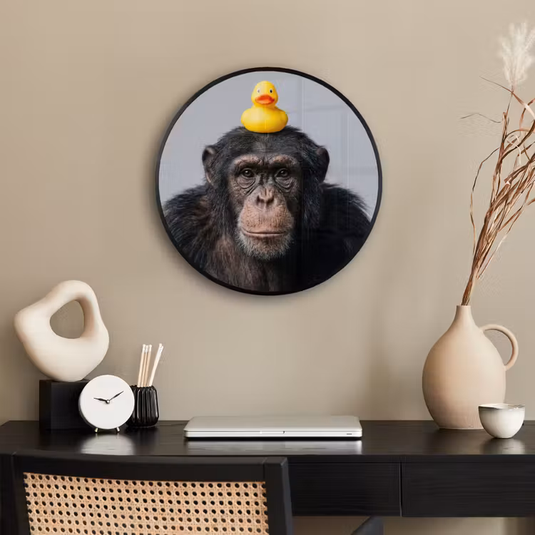 Chimpansee - Badeend - Grijs Fotolijst rond zonder passe partout klein -sfeer1