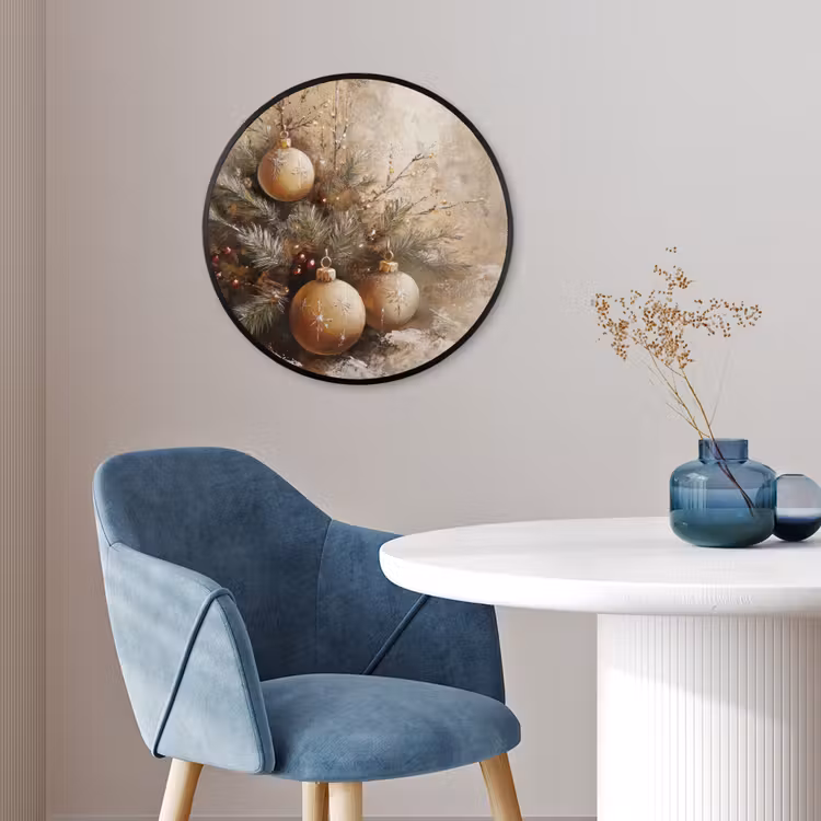 Kerst - Kerstballen - Beige - Goud Fotolijst rond zonder passe partout klein -sfeer2