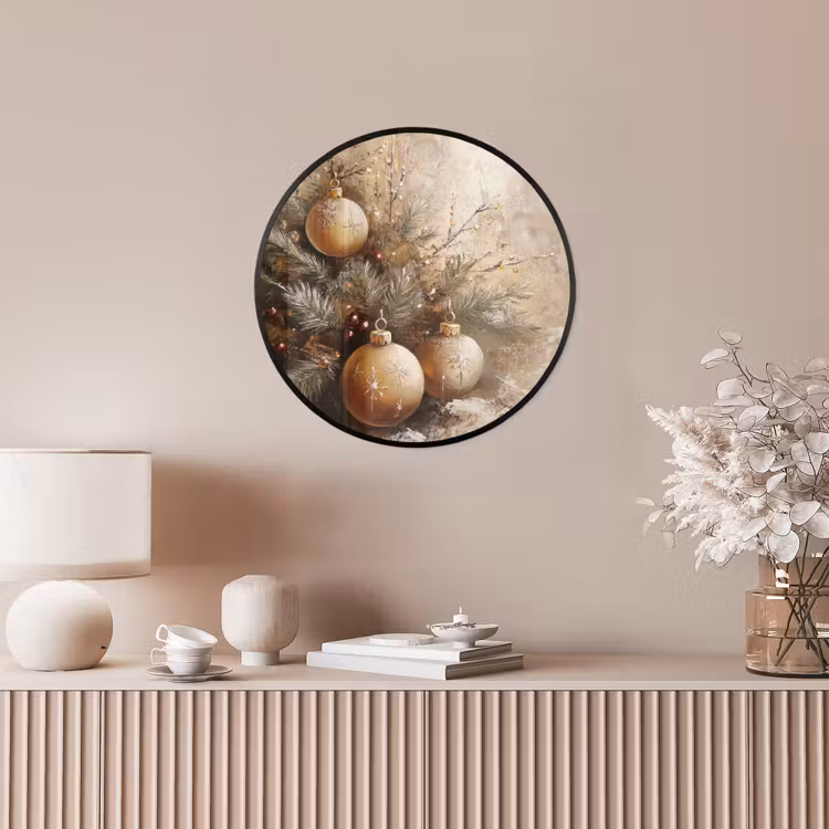 Kerst - Kerstballen - Beige - Goud Fotolijst rond zonder passe partout klein -sfeer3