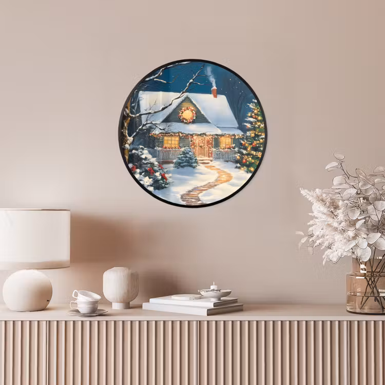 Kerst - Kerstboom - Winter - Huis - Sneeuw Fotolijst rond zonder passe partout klein -sfeer3