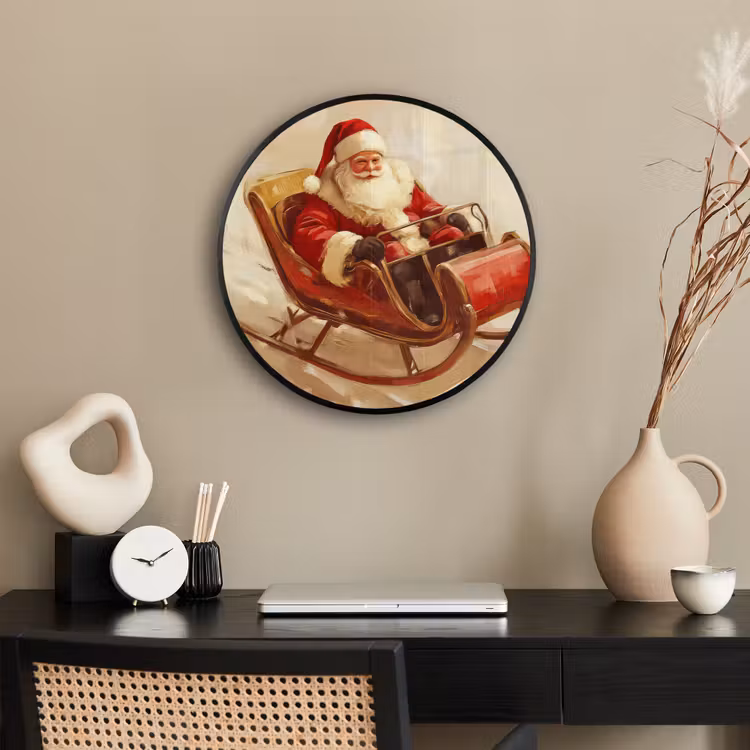 Kerst - Slee - Kerstman Fotolijst rond zonder passe partout klein -sfeer1