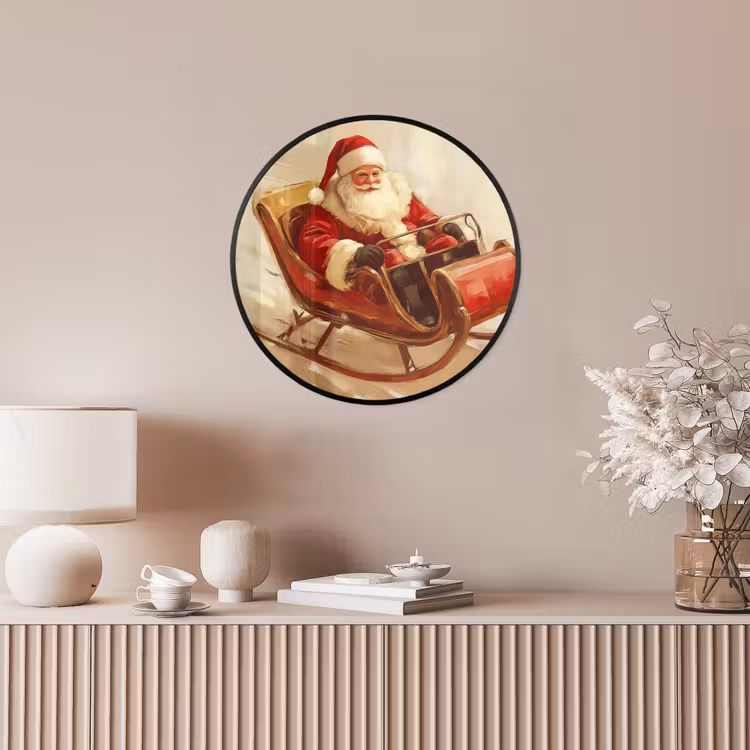 Kerst - Slee - Kerstman Fotolijst rond zonder passe partout klein -sfeer3
