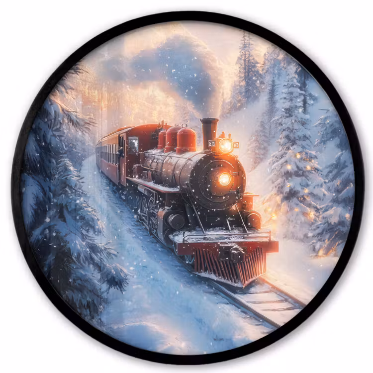 Kersttrein - Sneeuw - Winter - Kerst Fotolijst rond zonder passe partout klein -3d