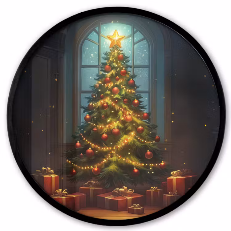 Kerstboom - Cadeau - Kerst - Winter Fotolijst rond zonder passe partout klein -3d