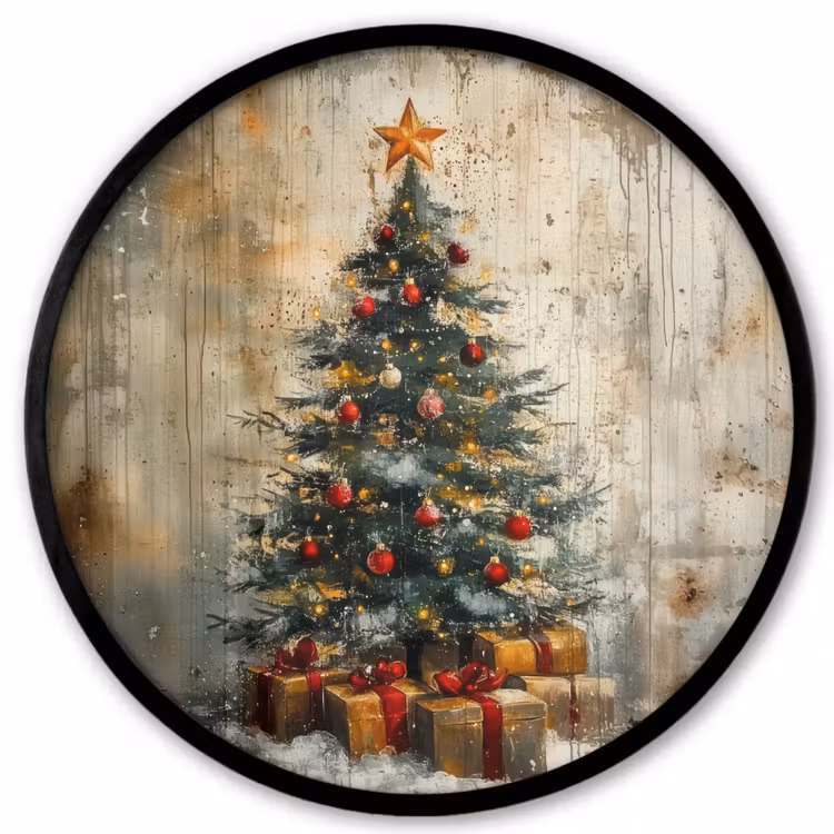 Kerstboom - Vintage - Kerst - Cadeau Fotolijst rond zonder passe partout klein -3d