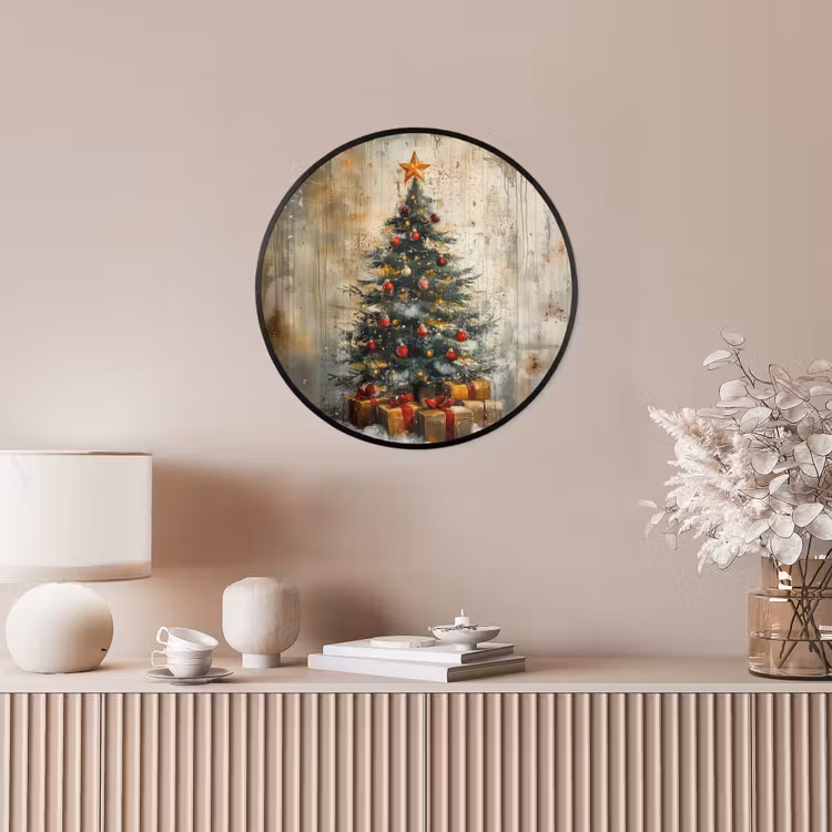 Kerstboom - Vintage - Kerst - Cadeau Fotolijst rond zonder passe partout klein -sfeer3