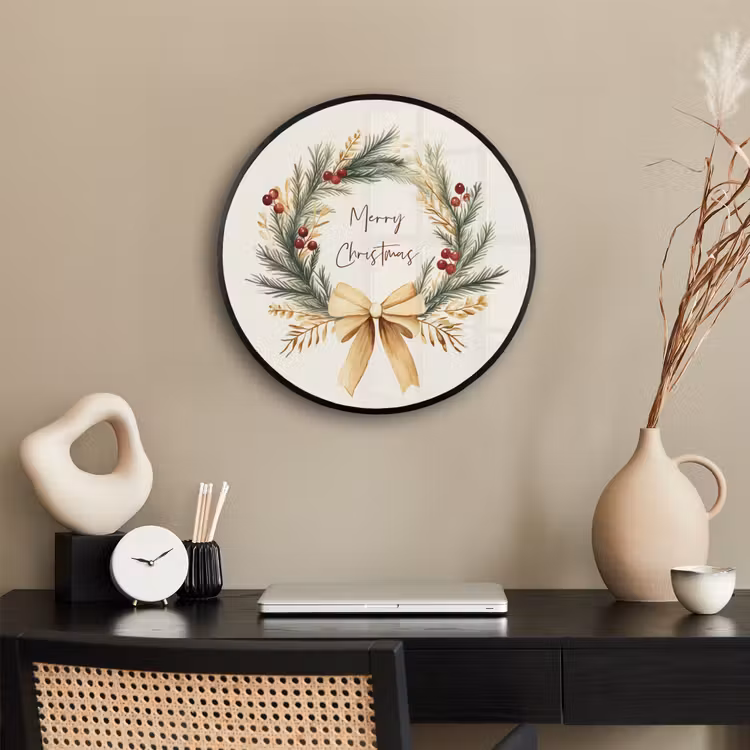 Kerstkrans - Kerst - Goud - Beige Fotolijst rond zonder passe partout klein -sfeer1