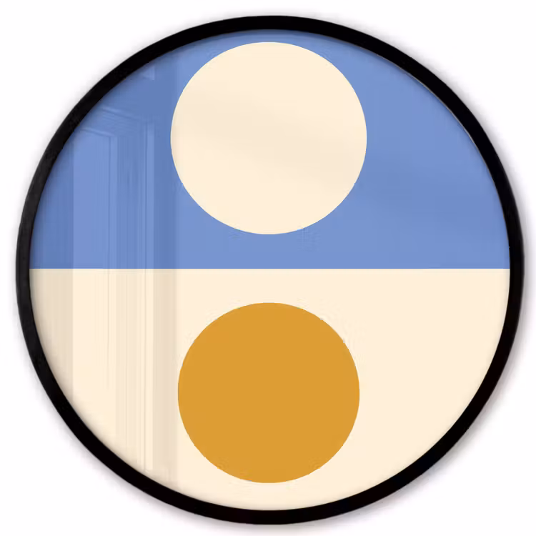 Cirkels - Symmetrisch - Wit - Blauw- Geel Fotolijst rond zonder passe partout klein -3d