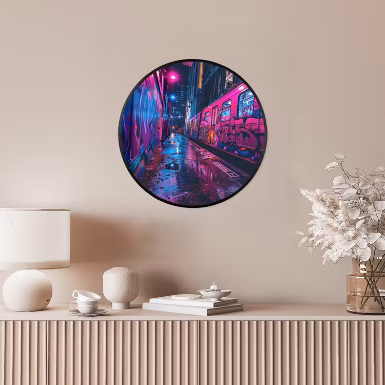 Stad - Neon - Nacht - Roze - Graffiti Fotolijst rond zonder passe partout klein -sfeer3