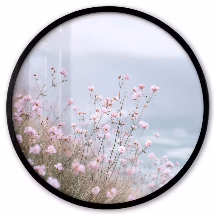 Klif - Bloemen - Zee - Roze Fotolijst rond zonder passe partout klein -3d