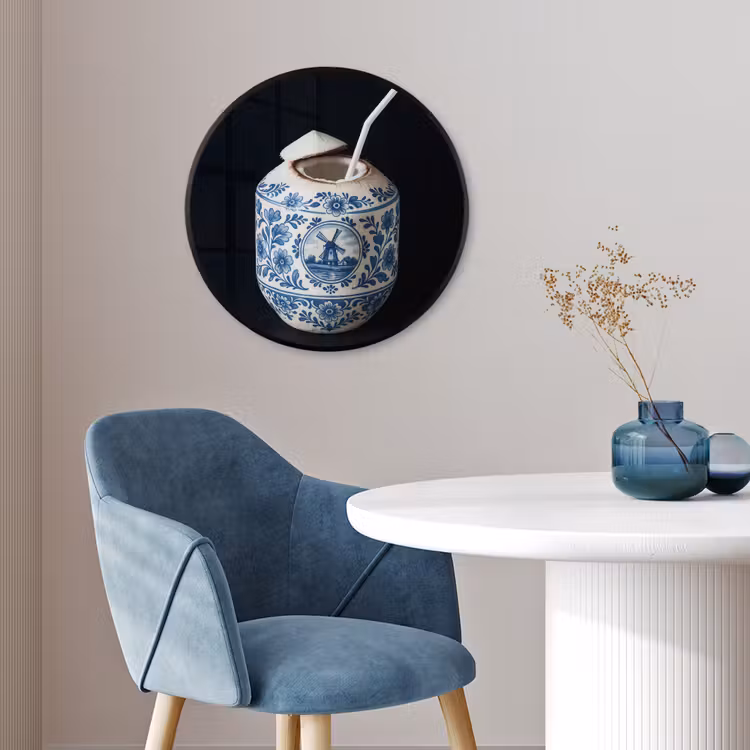 Kokosnoot - Eten - Delfts blauw - Drinken Fotolijst rond zonder passe partout klein -sfeer2