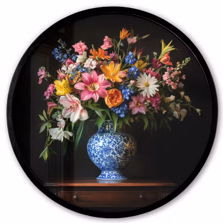 Kleur - Vaas - Bloemen - Boeket Fotolijst rond zonder passe partout klein -3d