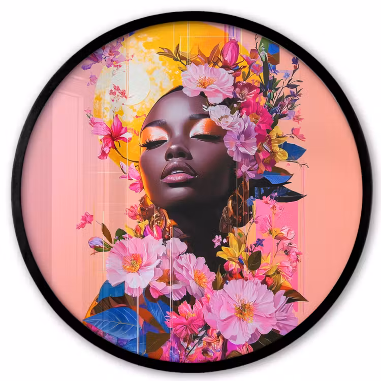 Kleurrijk - Bloemen - Vrouw - Zon Fotolijst rond zonder passe partout klein -3d