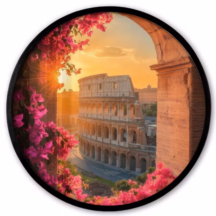 Colosseum - Rome - Roze Bloemen Fotolijst rond zonder passe partout klein -3d