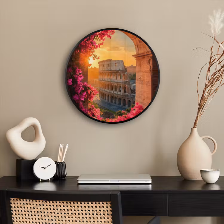 Colosseum - Rome - Roze Bloemen Fotolijst rond zonder passe partout klein -sfeer1