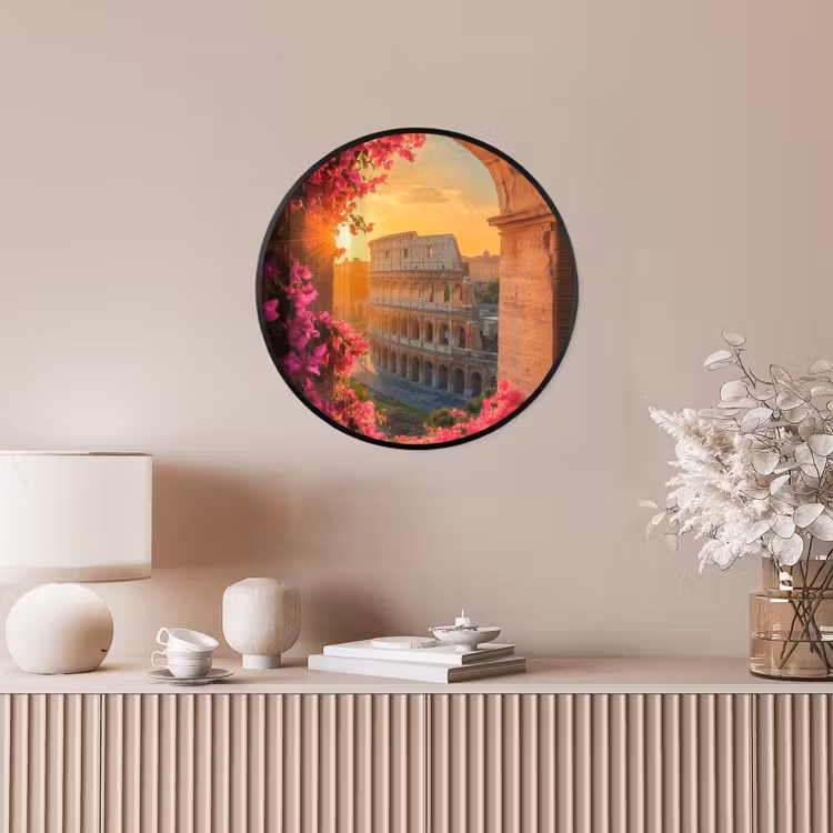 Colosseum - Rome - Roze Bloemen Fotolijst rond zonder passe partout klein -sfeer3