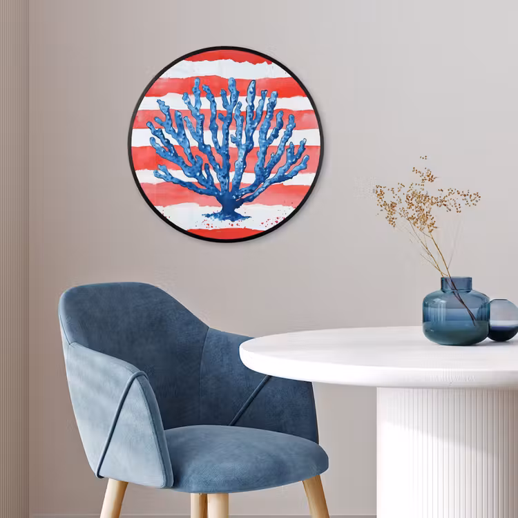 Koraal - Verfstructuur - Rood - Blauw Fotolijst rond zonder passe partout klein -sfeer2