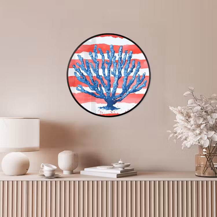 Koraal - Verfstructuur - Rood - Blauw Fotolijst rond zonder passe partout klein -sfeer3