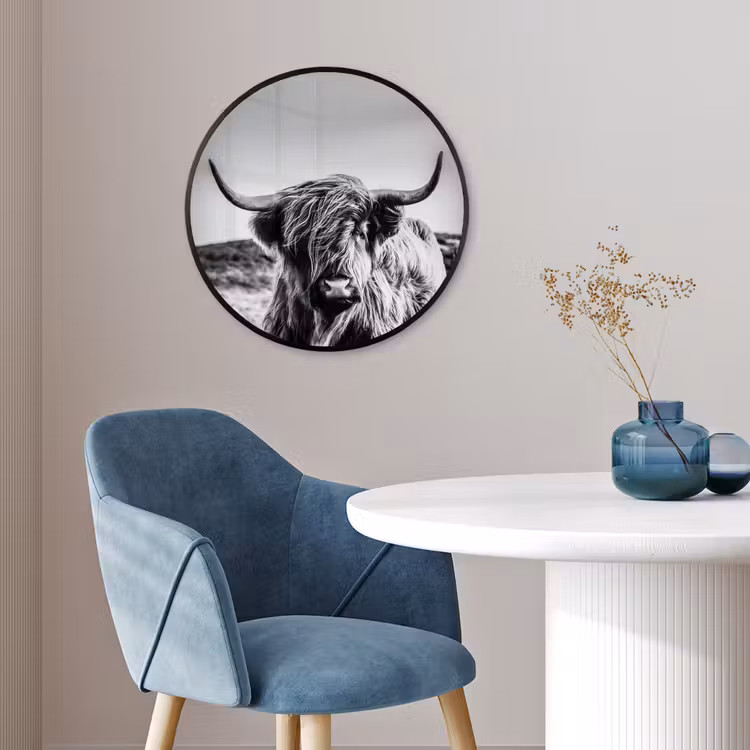 Koe - Schotse hooglander - Zwart - Wit - Dier - Natuur - Wild Fotolijst rond zonder passe partout klein -sfeer2