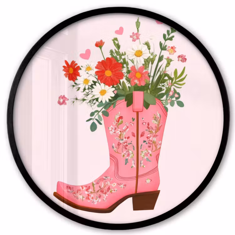 Cowboylaarzen - Roze - Boeket - Bloemen Fotolijst rond zonder passe partout klein -3d