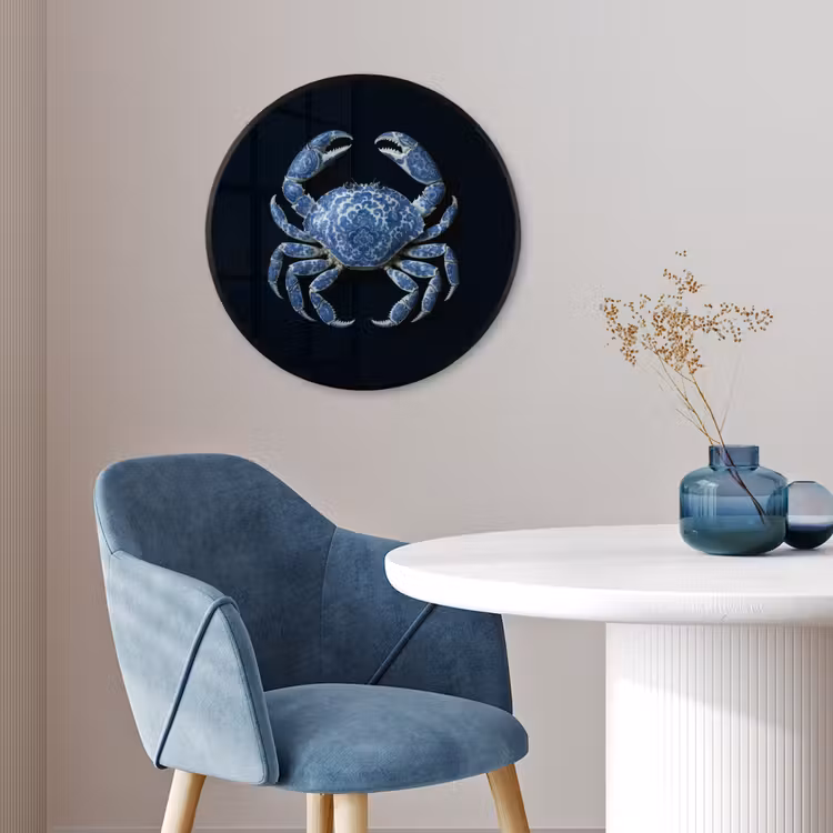 Krab - Delfts blauw - Dieren Fotolijst rond zonder passe partout klein -sfeer2