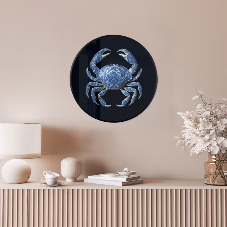 Krab - Delfts blauw - Dieren Fotolijst rond zonder passe partout klein -sfeer3